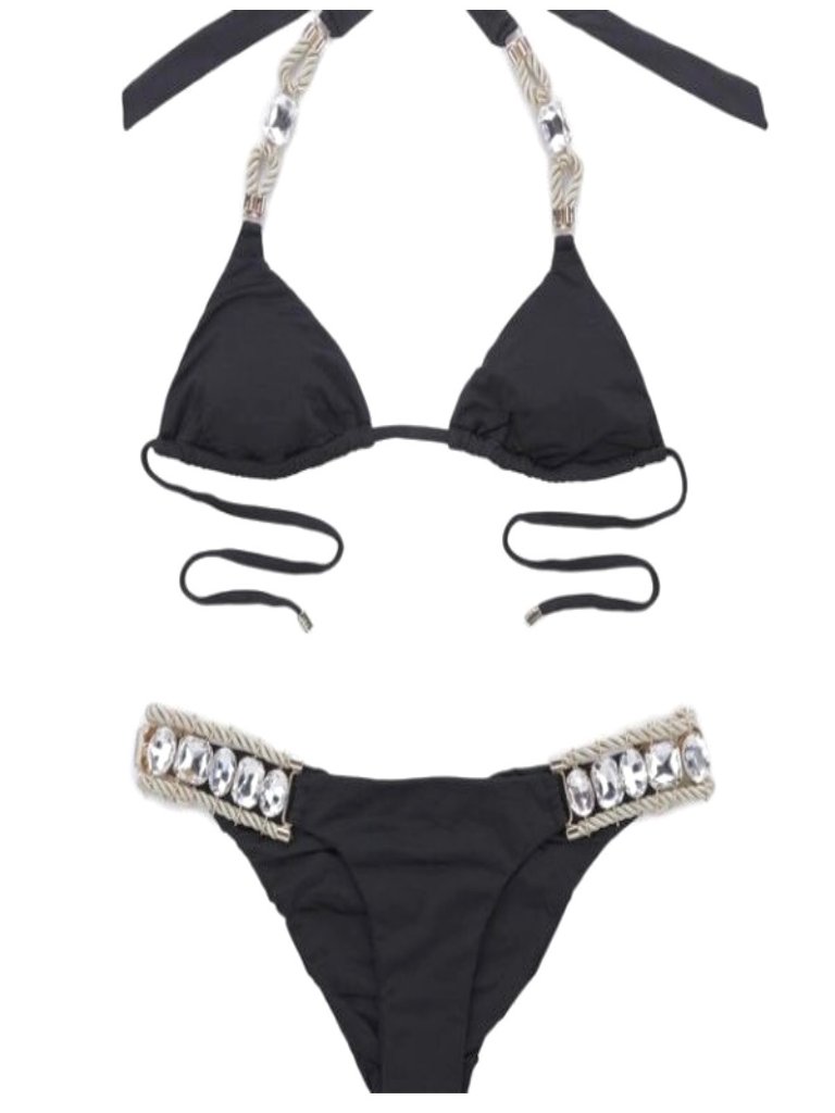 Nwt Beach Bunny Swimwear Hailey Bikini Black With Crystals